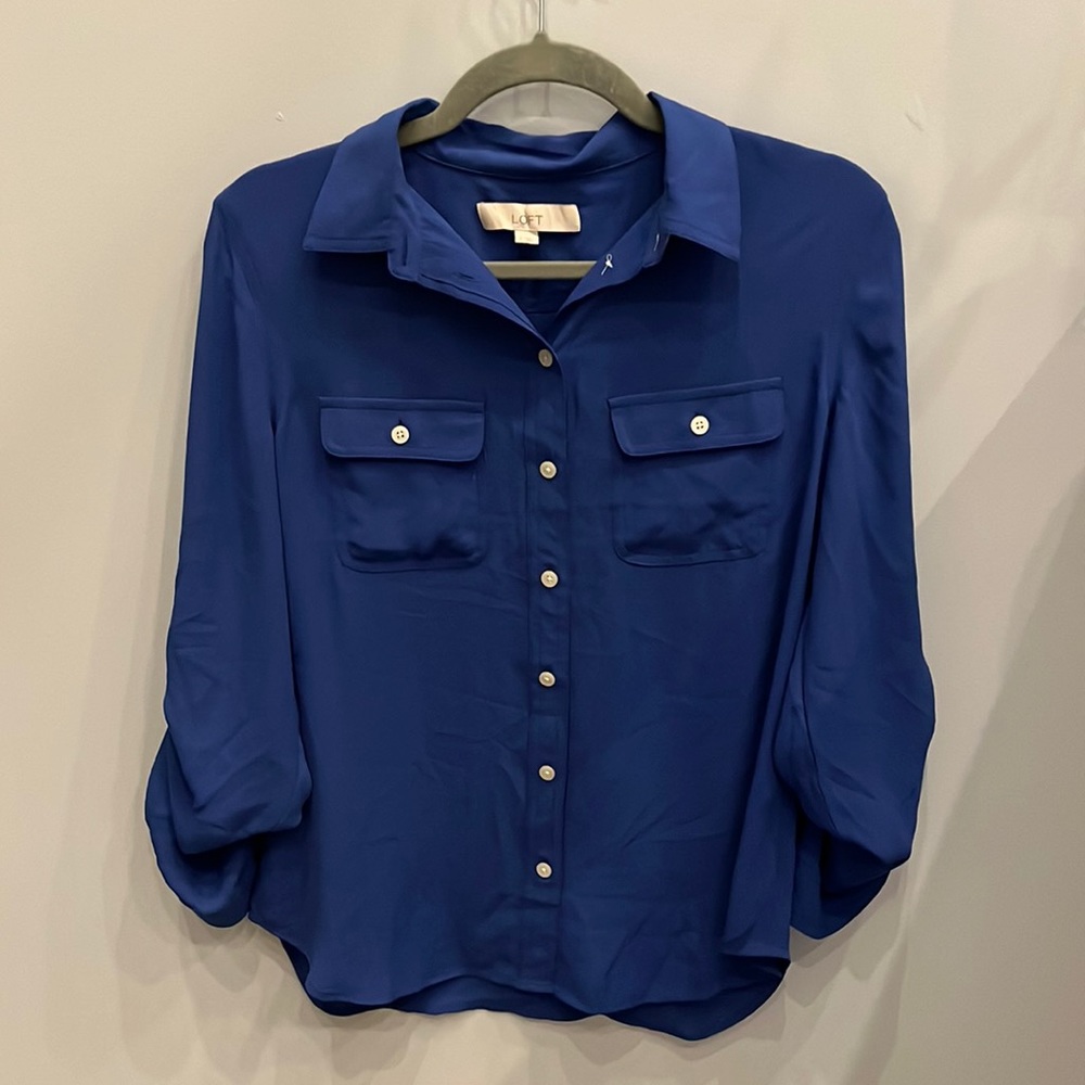 Loft Royal Blue Buttoned Blouse Size S